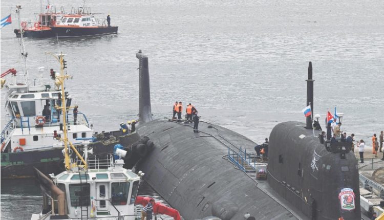 A Russian nuclear powered submarine, part of a naval detachment visiting Cuba, docks at Havana harbour,